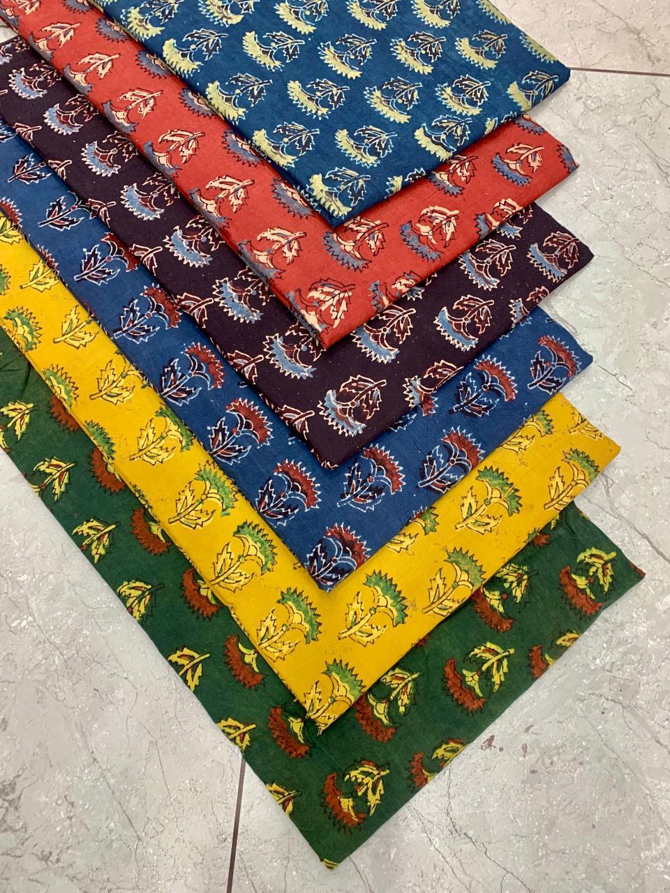 Ajrakh pure cotton handblock printed fabric with tree-inspired motif in artisan pattern